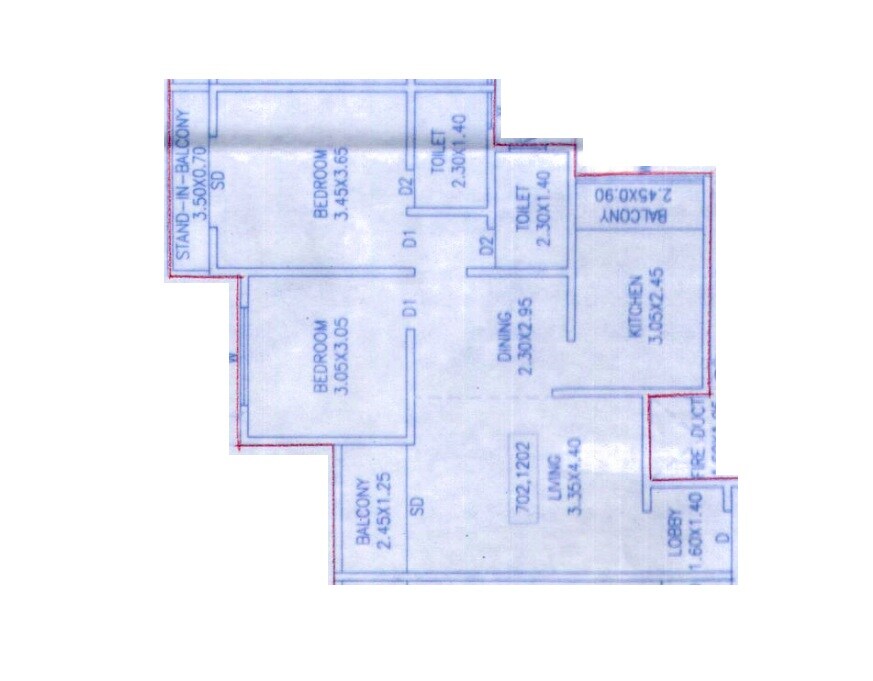 Floor plan of 2 BHK 537 Sq. Ft. Apartment in Sanjay Kakade Avian Valley Solaire, Pune