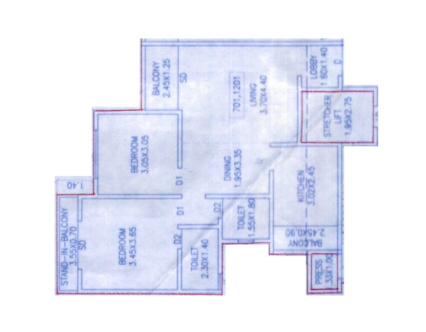 Floor plan of 2 BHK 714 Sq. Ft. Apartment in Sanjay Kakade Avian Valley Solaire, Pune
