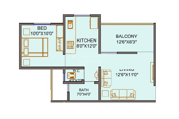 Floor plan of 1 BHK 414 Sq. Ft. Apartment in Sanjay Purandhar Gold, Pune