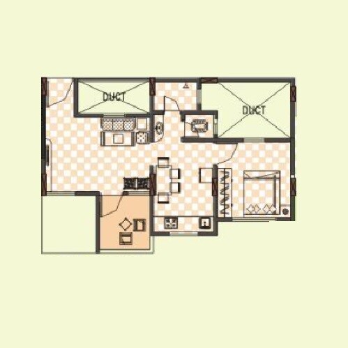 Floor plan of 1 BHK 616 Sq. Ft. Apartment in Sanjeevani Devraai, Pune