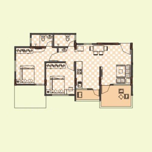 Floor plan of 2 BHK 941 Sq. Ft. Apartment in Sanjeevani Devraai, Pune