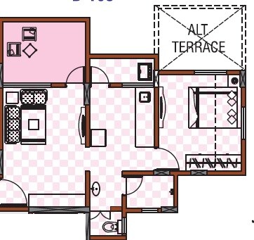 Floor plan of 1 BHK 377 Sq. Ft. Apartment in Sanjeevani Dhruva, Pune