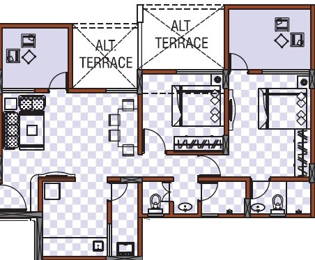 Floor plan of 2 BHK 608 Sq. Ft. Apartment in Sanjeevani Dhruva, Pune