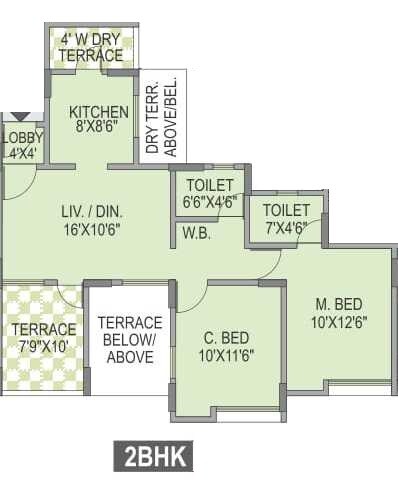 2 BHK 742 Sq. Ft. Apartment