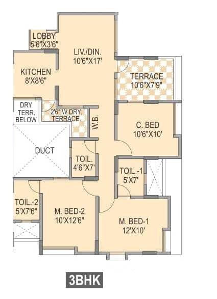 3 BHK 899 Sq. Ft. Apartment