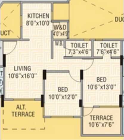 Floor plan of 2 BHK Apartment - 943 sq. ft. in Sanjeevani Sonchapha, Pune