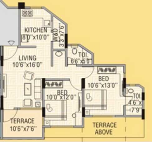 Floor plan of 2 BHK Apartment - 950 sq. ft. in Sanjeevani Sonchapha, Pune