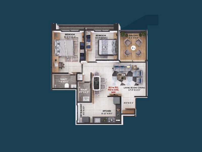 Floor plan of 2 BHK 714 Sq. Ft. Apartment in Sankalp Alyssum, Pune
