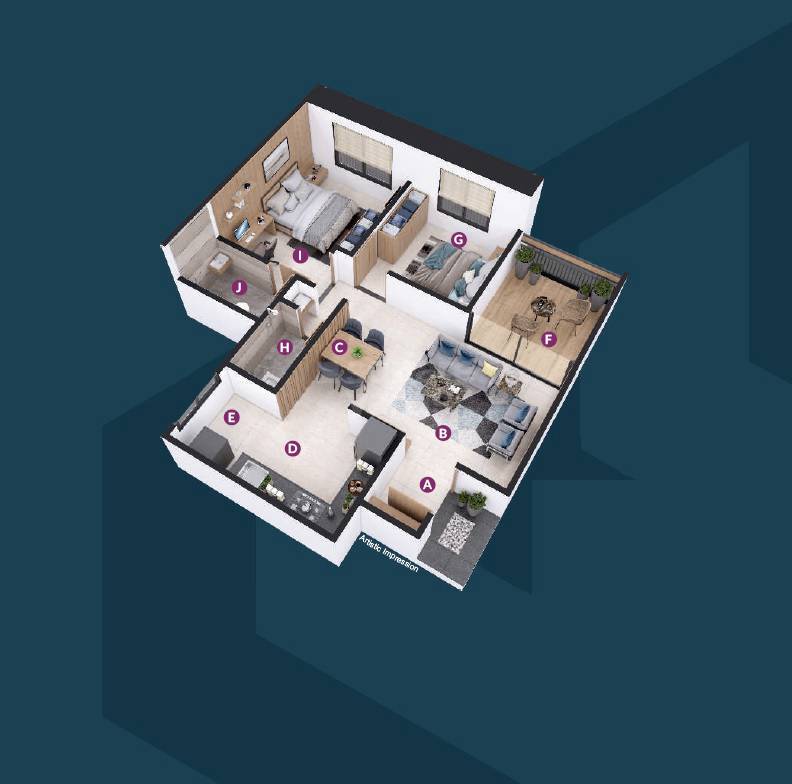 Floor plan of 2 BHK 744 Sq. Ft. Apartment in Sankalp Alyssum, Pune
