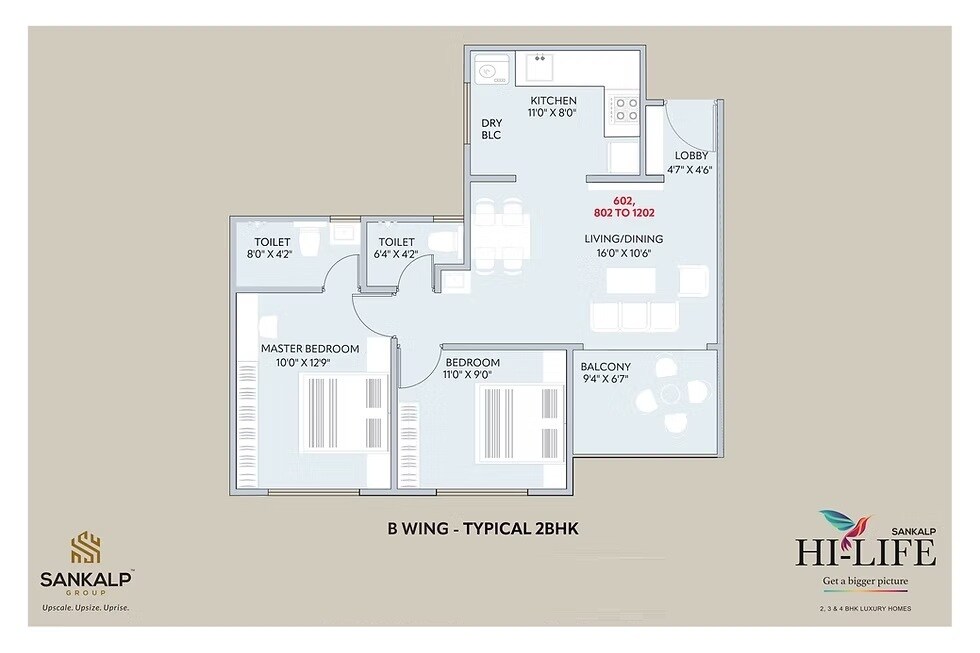 Floor plan of 2 BHK 716 Sq. Ft. Apartment in Sankalp Hilife, Pune