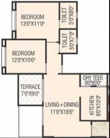 Floor plan of 2 BHK 921 Sq. Ft. Apartment in Sankalp Shree Vitthal Heritage, Pune