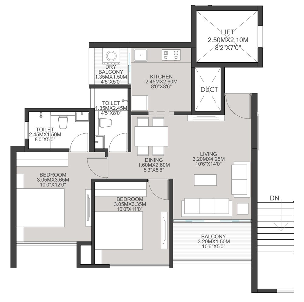 Floor plan of 2 BHK 703 Sq. Ft. Apartment in Sankla East World, Pune