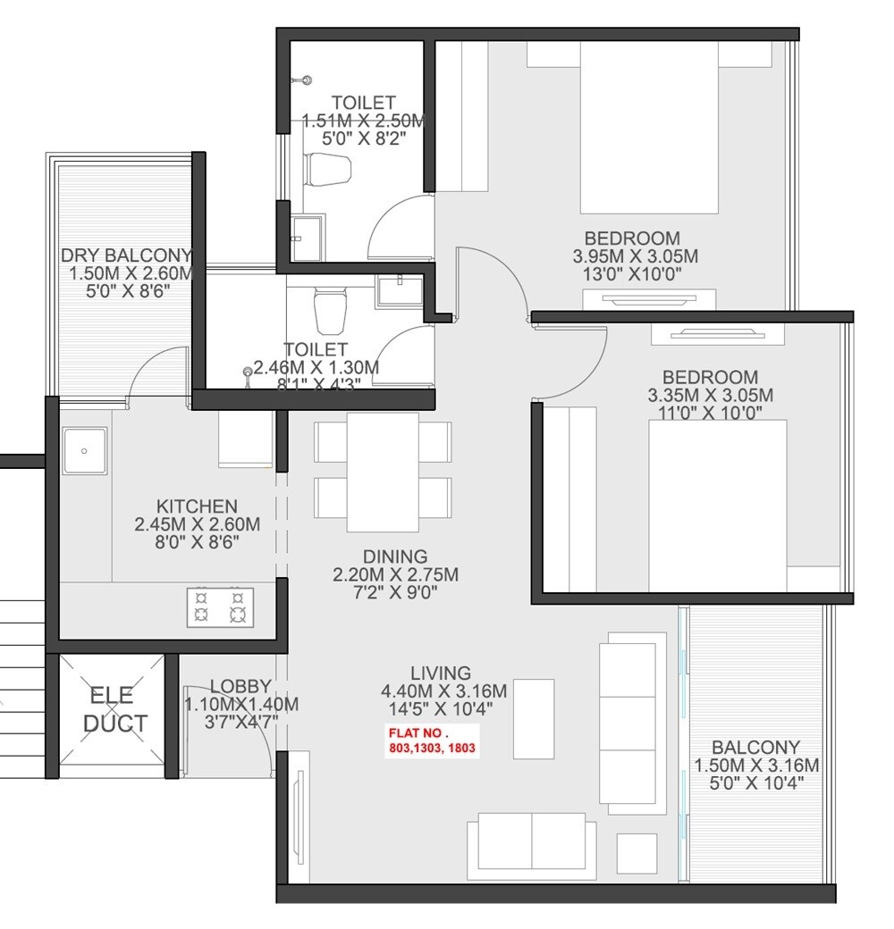 Floor plan of 2 BHK 711 Sq. Ft. Apartment in Sankla East World, Pune