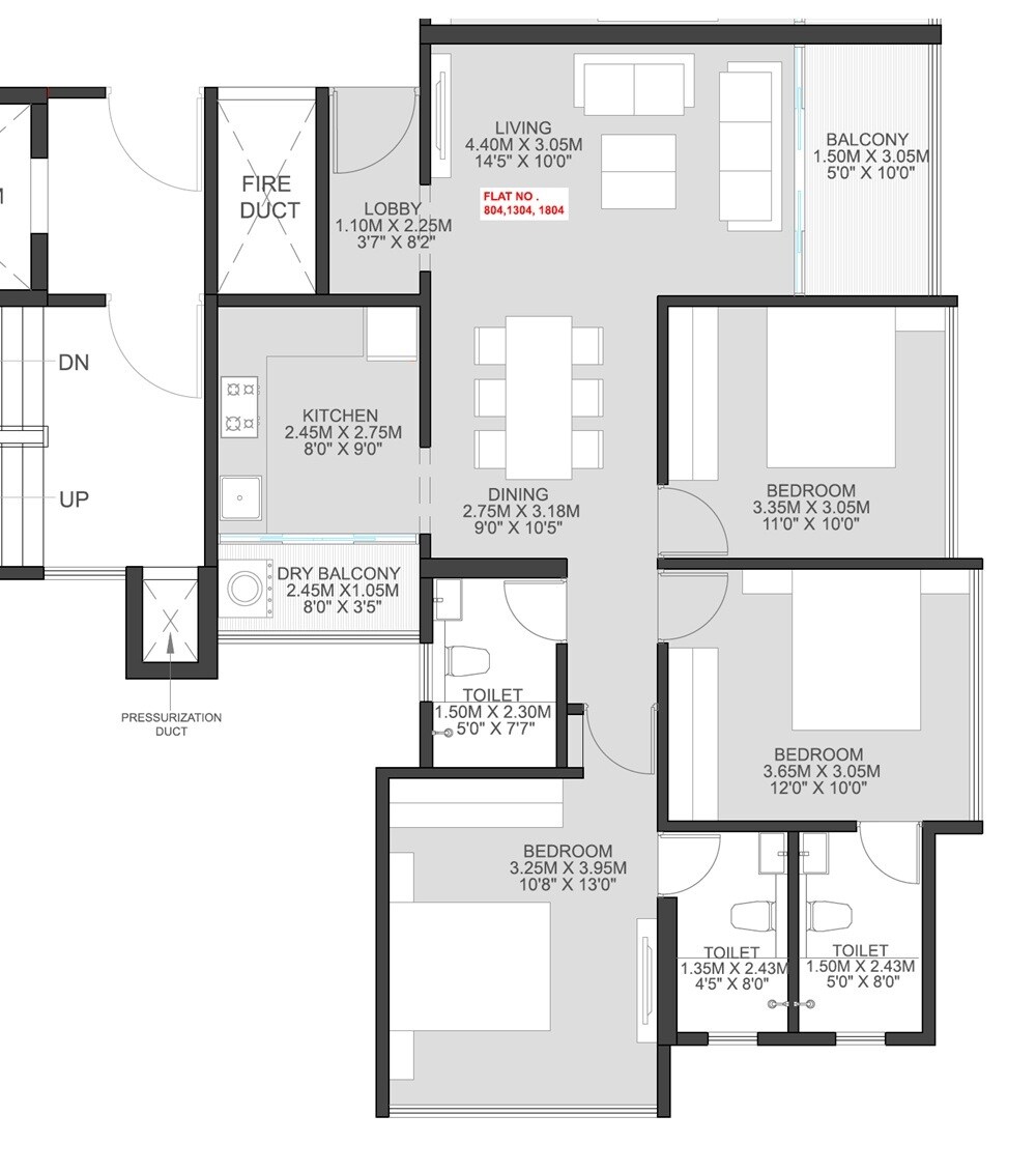 Floor plan of 3 BHK 985 Sq. Ft. Apartment in Sankla East World, Pune