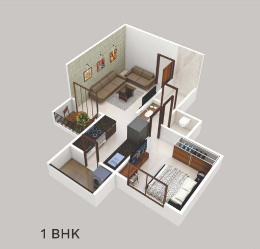Floor plan of 1 BHK 489 Sq. Ft. Apartment in Sanskruti Anandi Vihar, Pune