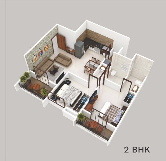Floor plan of 2 BHK 755 Sq. Ft. Apartment in Sanskruti Anandi Vihar, Pune