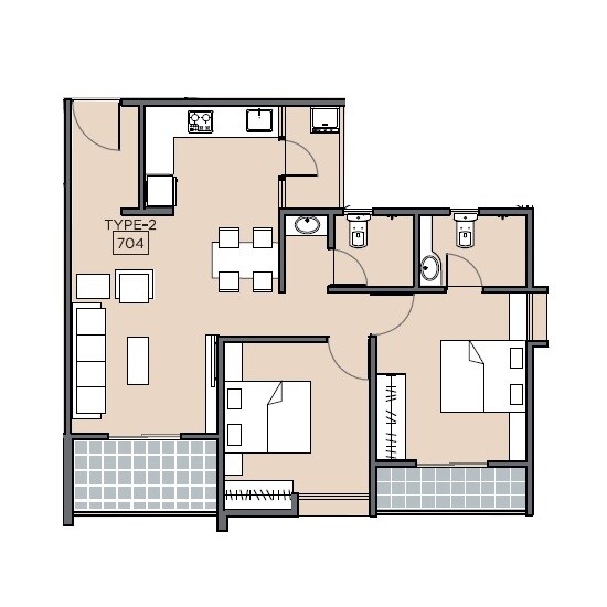 Floor plan of 2 BHK 728 Sq. Ft. Apartment in Sanskruti Indrayani Vatika, Pune