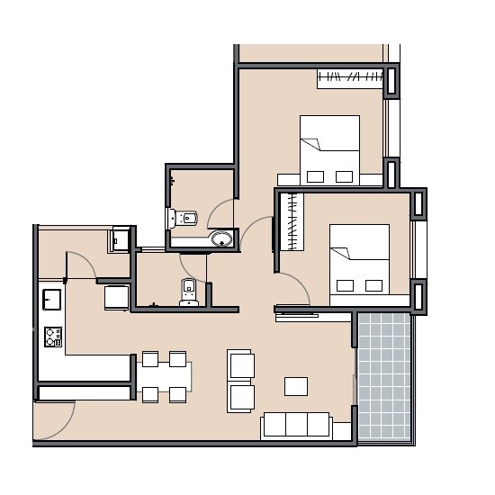Floor plan of 2 BHK 761 Sq. Ft. Apartment in Sanskruti Indrayani Vatika, Pune