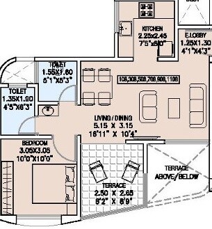 Floor plan of 1 BHK 652 Sq. Ft. Apartment in Sanskruti Jardin, Pune