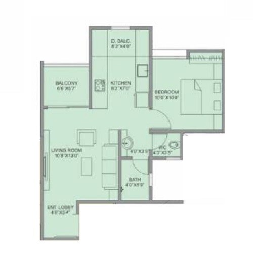 Floor plan of 1 BHK 482 Sq. Ft. Apartment in Sanskruti Keshav Kunj, Pune