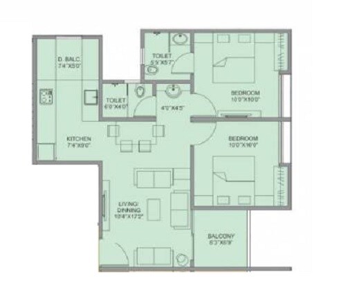 Floor plan of 2 BHK 627 Sq. Ft. Apartment in Sanskruti Keshav Kunj, Pune