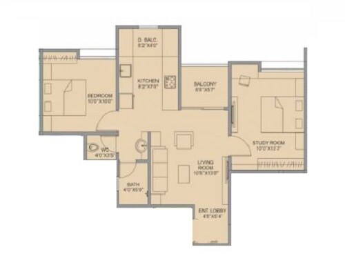 Floor plan of 2 BHK 807 Sq. Ft. Apartment in Sanskruti Keshav Kunj, Pune