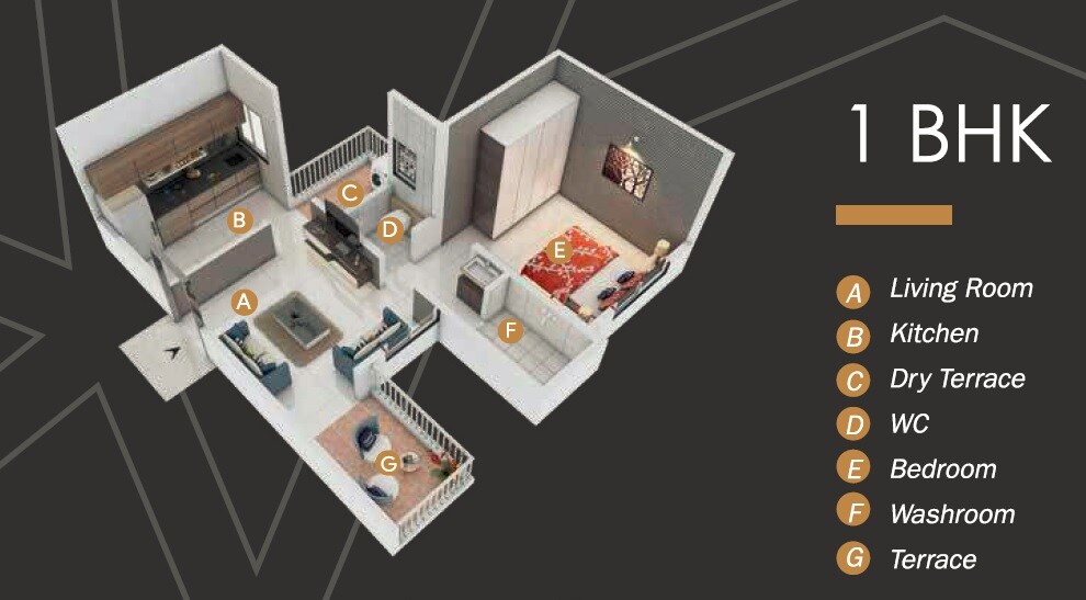 Floor plan of 1 BHK 461 Sq. Ft. Apartment in Sapphire Towers Charholi Budruk, Pune
