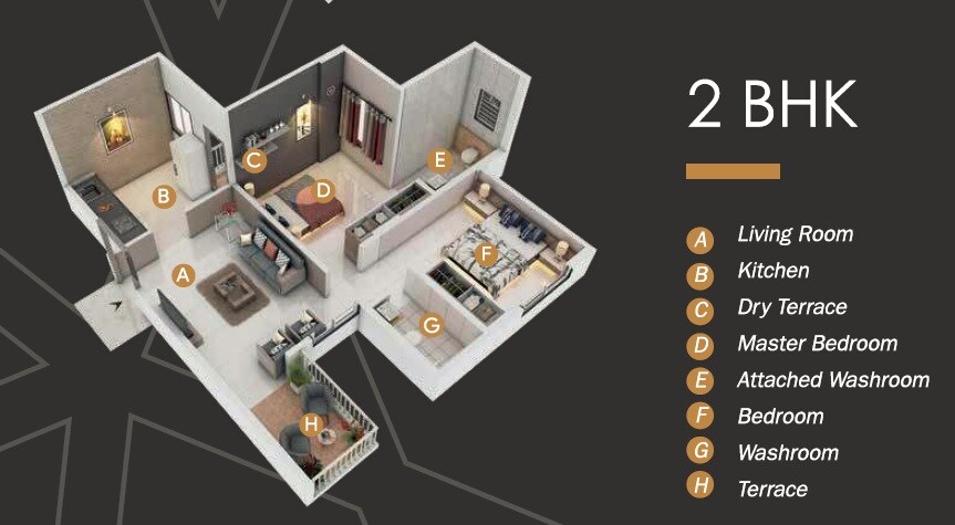Floor plan of 2 BHK 709 Sq. Ft. Apartment in Sapphire Towers Charholi Budruk, Pune