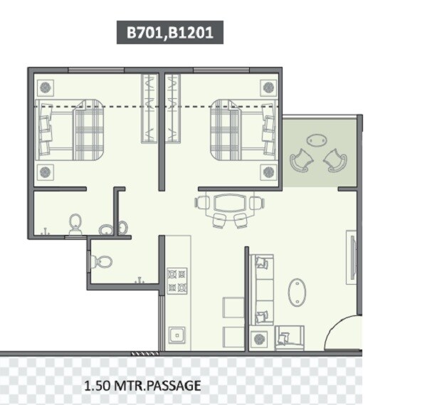 Floor plan of 2 BHK 573 Sq. Ft. Apartment in Sapphire Vrinda, Pune