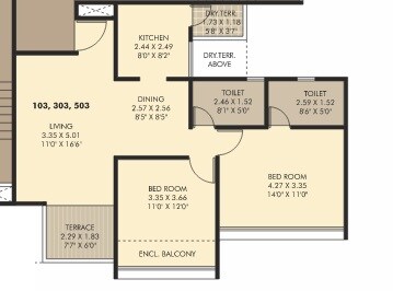 2 BHK 671 Sq. Ft. Apartment