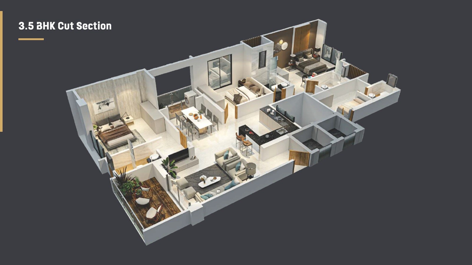 Floor plan of 3 BHK 1402 Sq. Ft. Apartment in Sapra Power Terrace, Pune