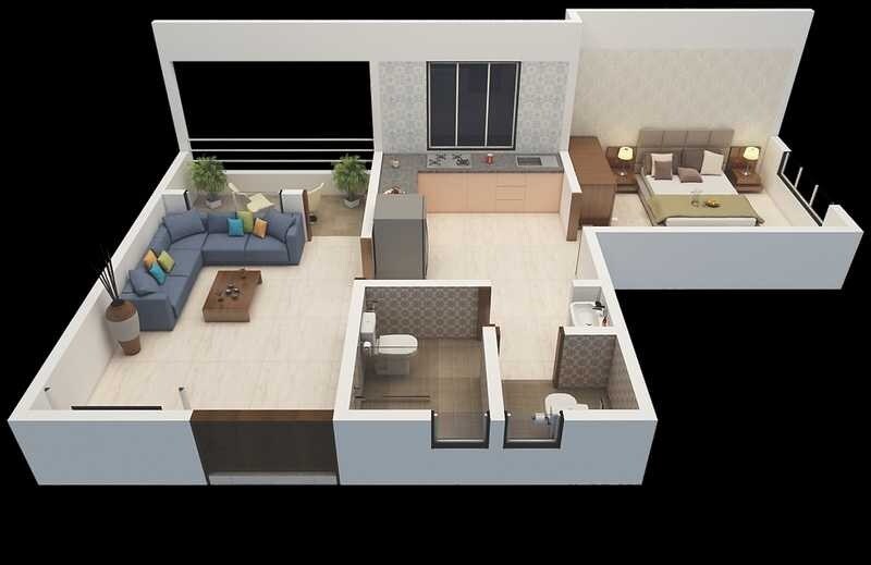 Floor plan of 1 BHK 493 Sq. Ft. Apartment in Saptashrungi Geetmala Green City, Pune