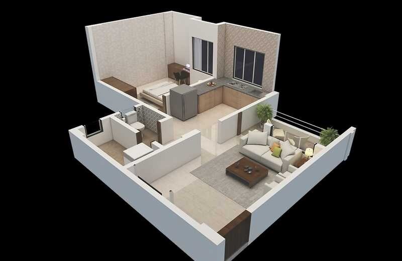 Floor plan of 1 BHK 526 Sq. Ft. Apartment in Saptashrungi Geetmala Green City, Pune