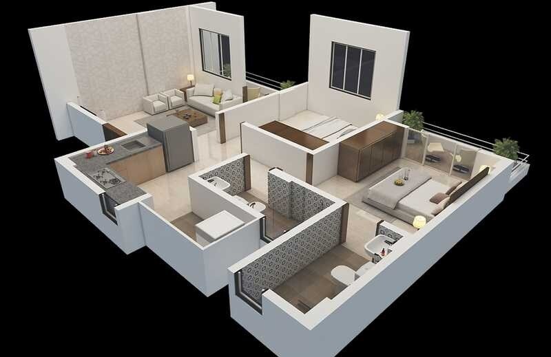 Floor plan of 2 BHK 704 Sq. Ft. Apartment in Saptashrungi Geetmala Green City, Pune