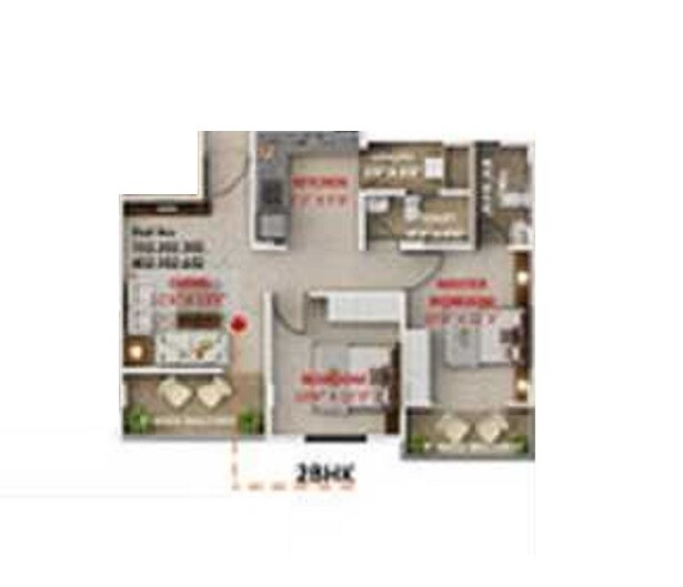 Floor plan of 2 BHK 731 Sq. Ft. Apartment in Saptashrungi Geetmala Green City, Pune