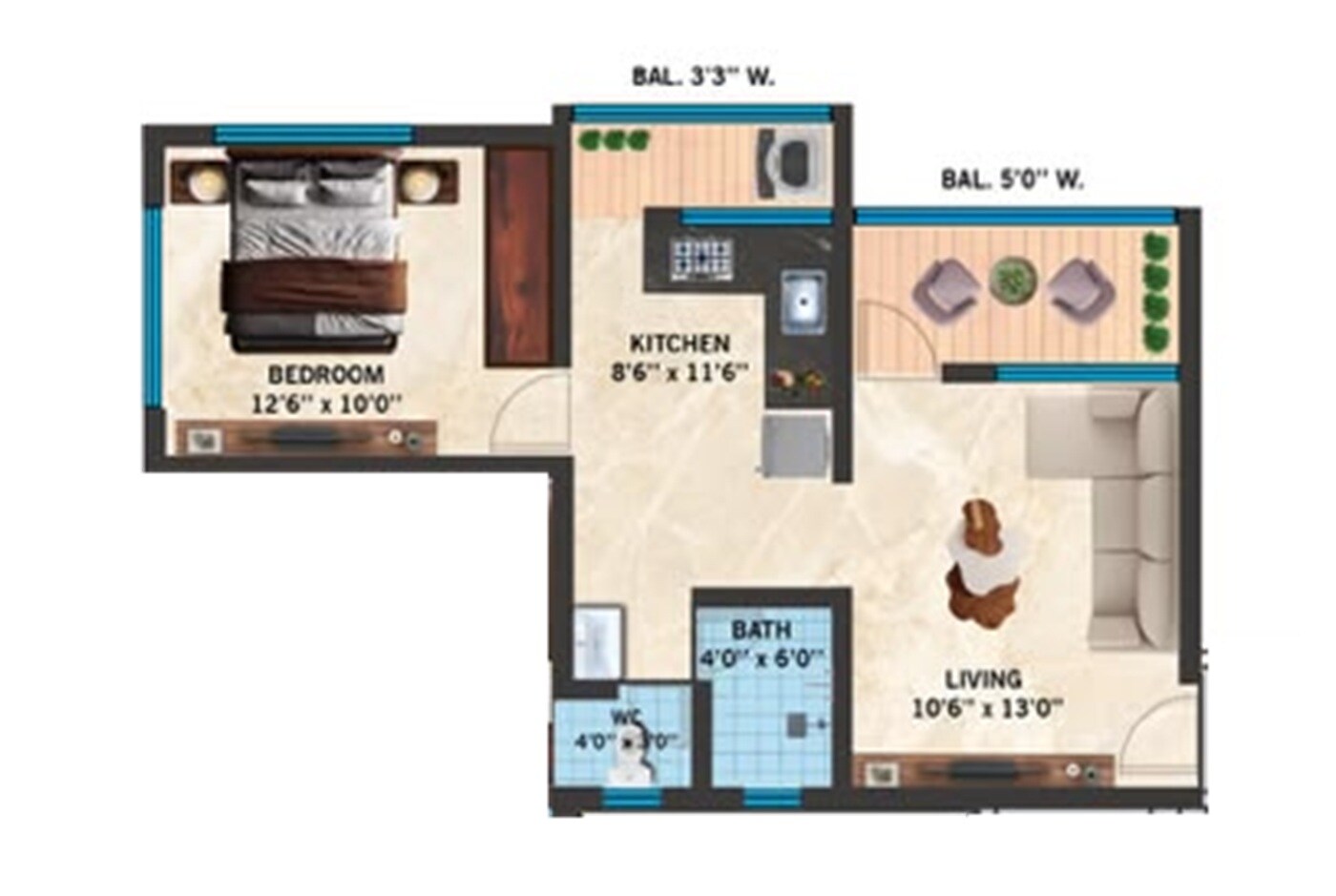 1 BHK 399 Sq. Ft. Apartment