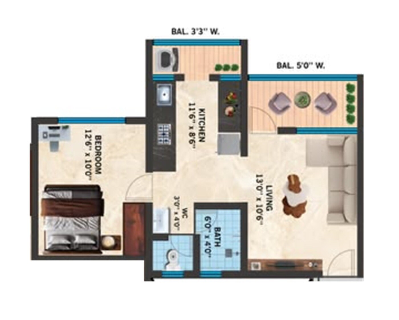 1 BHK 440 Sq. Ft. Apartment