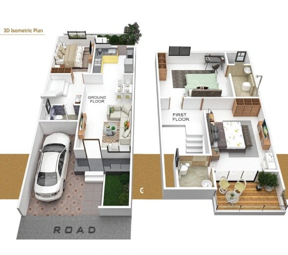 Floor plan of 3 BHK 1198 Sq. Ft. Row House in Sara Abhiman, Pune
