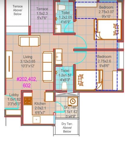 Floor plan of 1 BHK 307 Sq. Ft. Apartment in Sara City C Phase, Pune