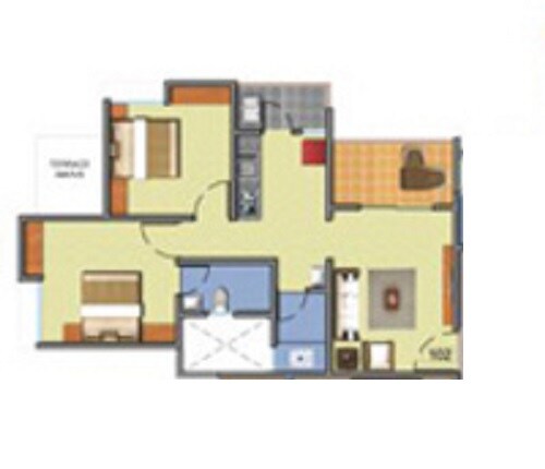 Floor plan of 2 BHK 341 Sq. Ft. Apartment in Sara City Phase A, Pune