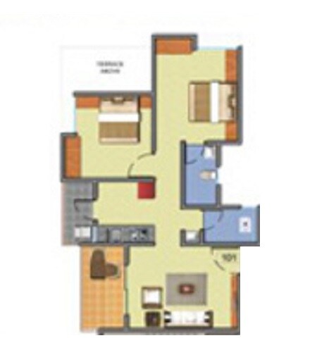 Floor plan of 2 BHK 459 Sq. Ft. Apartment in Sara City Phase A, Pune