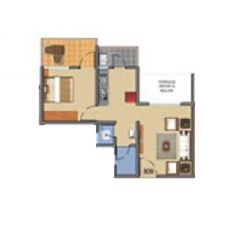 Floor plan of 1 BHK 613 Sq. Ft. Apartment in Sara City Phase D, Pune