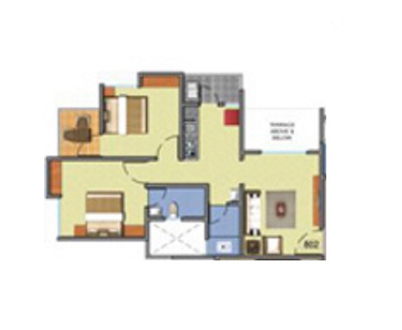 Floor plan of 2 BHK 751 Sq. Ft. Apartment in Sara City Phase D, Pune