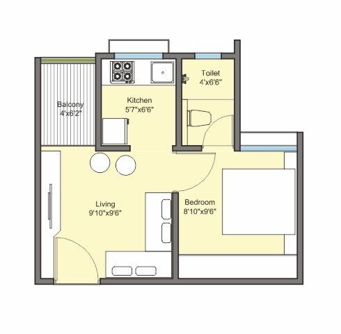 Floor plan of 1 BHK 377 Sq. Ft. Apartment in Sara Kasturi, Pune