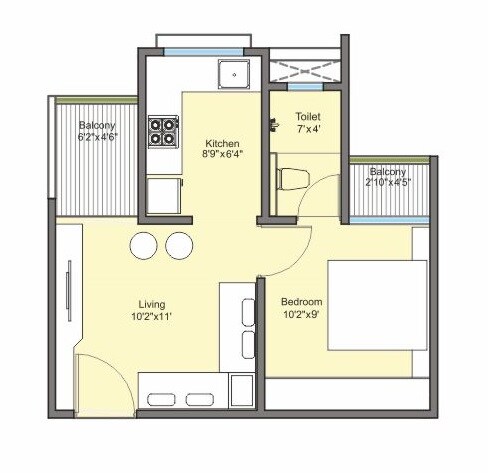 Floor plan of 1 BHK 495 Sq. Ft. Apartment in Sara Kasturi, Pune