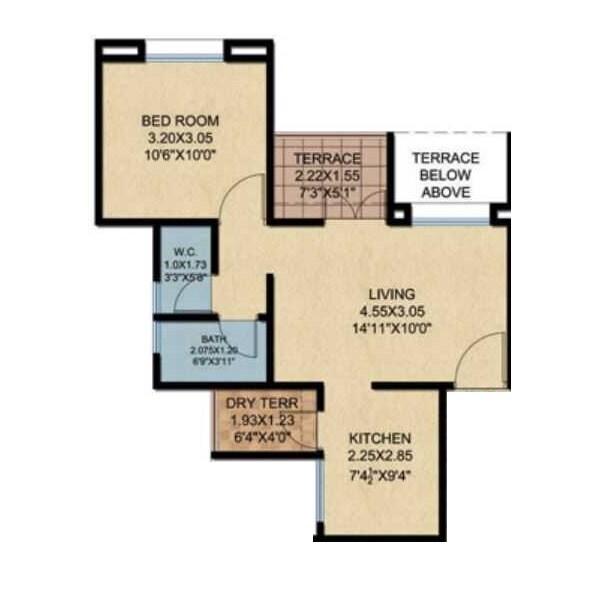 Floor plan of 1 BHK 357 Sq. Ft. Apartment in Sara Metroville, Pune