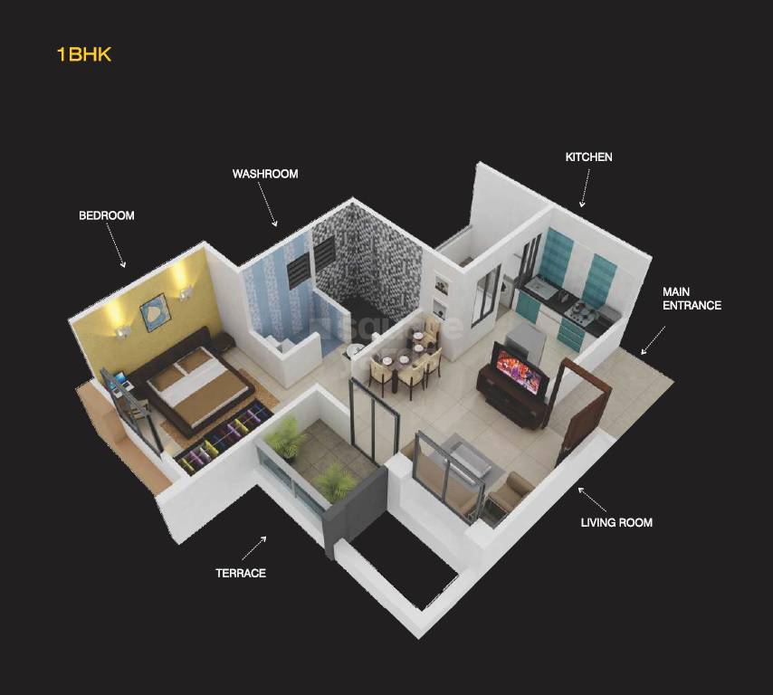 Floor plan of 1 BHK 433 Sq. Ft. Apartment in Sara Metroville, Pune