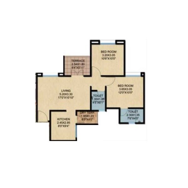 Floor plan of 2 BHK 530 Sq. Ft. Apartment in Sara Metroville, Pune