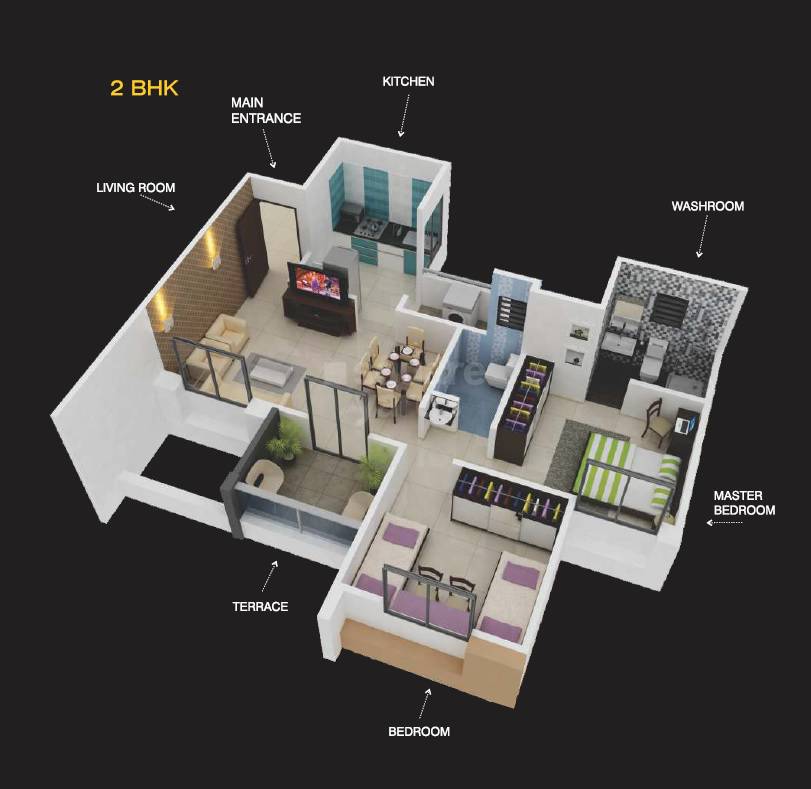 Floor plan of 2 BHK 541 Sq. Ft. Apartment in Sara Metroville, Pune