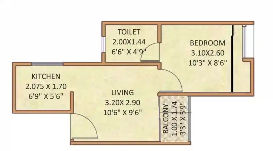 Floor plan of 1 BHK 273 Sq. Ft. Apartment in Sara Nilaay, Pune